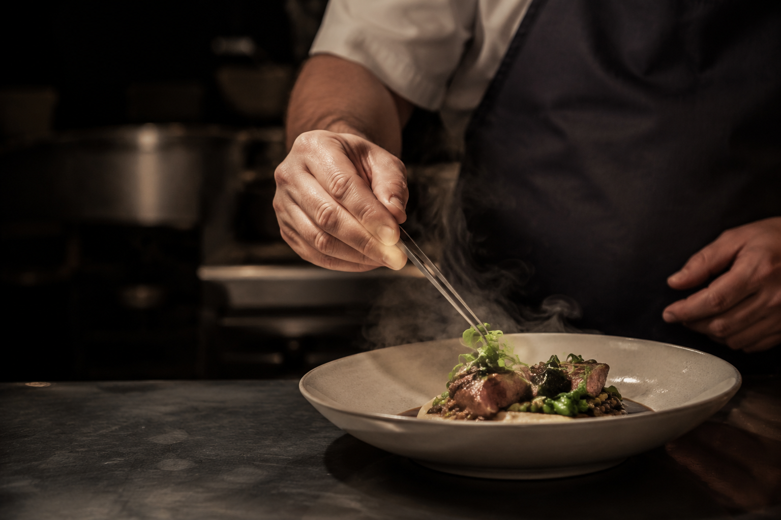 Chef finishing a restaurant dish